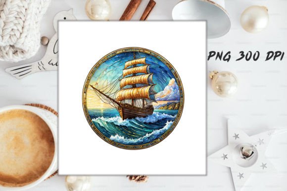Download Stained Glass Ship Sublimation Art - Sublimation Collection