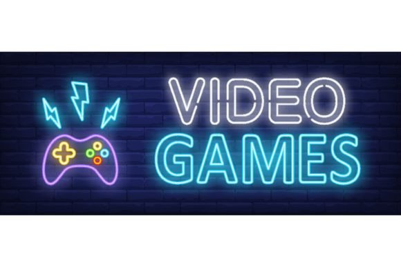 Download Video Games Neon Text and Gamepad with L - Premium Resources